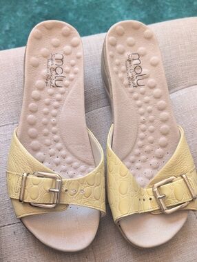 Malu Yellow Buckle Slide Sandals with Croc-Embossed Strap